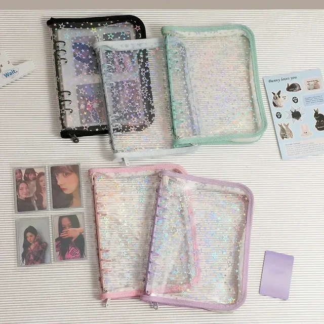 A5 Laser étoile fermeture éclair classeur recueillir livre recharge organisateur bricolage Journal laitier Transparent Kpop idole Album Photo Kawaii papeterie 6