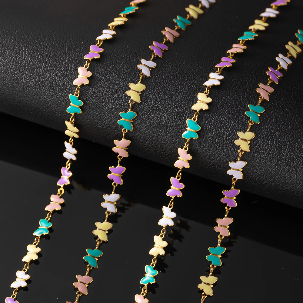 1Meter Edelstahl bunte Schmetterling Emaille Perle Glieder kette für DIY Halskette Armband Schmuck Herstellung Großhandel Zubehör – Detail 2