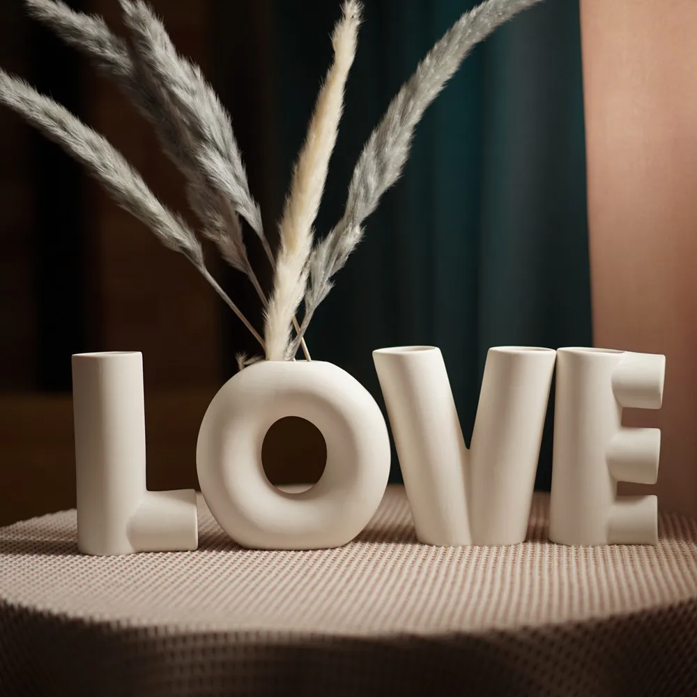 Glazed Ceramic Love Letters Vase Set, Modern Minimalist, Living Room, Wedding Party, Home Decoration Accessories, Interior Table 4