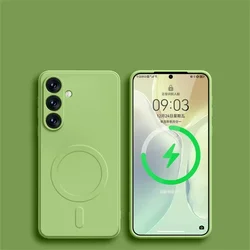 Premium Liquid Silicone Magnetic Wireless Charging Shockproof Case - Compatible with Magsafe for Samusng S26 Plus (Light Green)