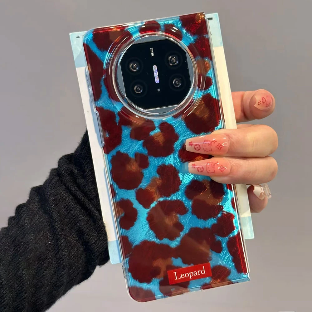 Retro Leopard Print Phone Case with Blue Background