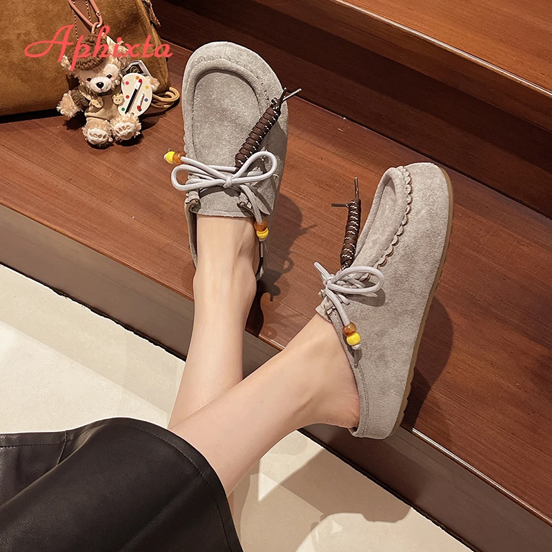 Aphixta 2025 New Summer Sewing Flat With Outside Slipper Women String Bead Lace Up Fashion Women Shoes Slip On Yellow Slides