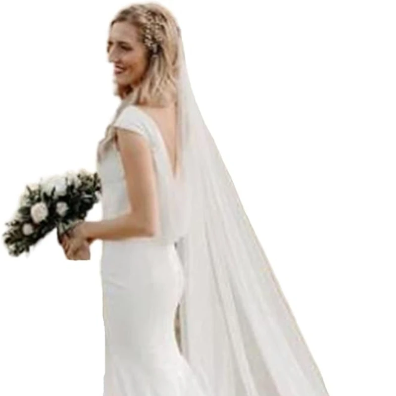 

Bride Wedding Veil 118" Long Cathedral Length Bridal Tulle Hair Accessoies with Comb and Cute Edge