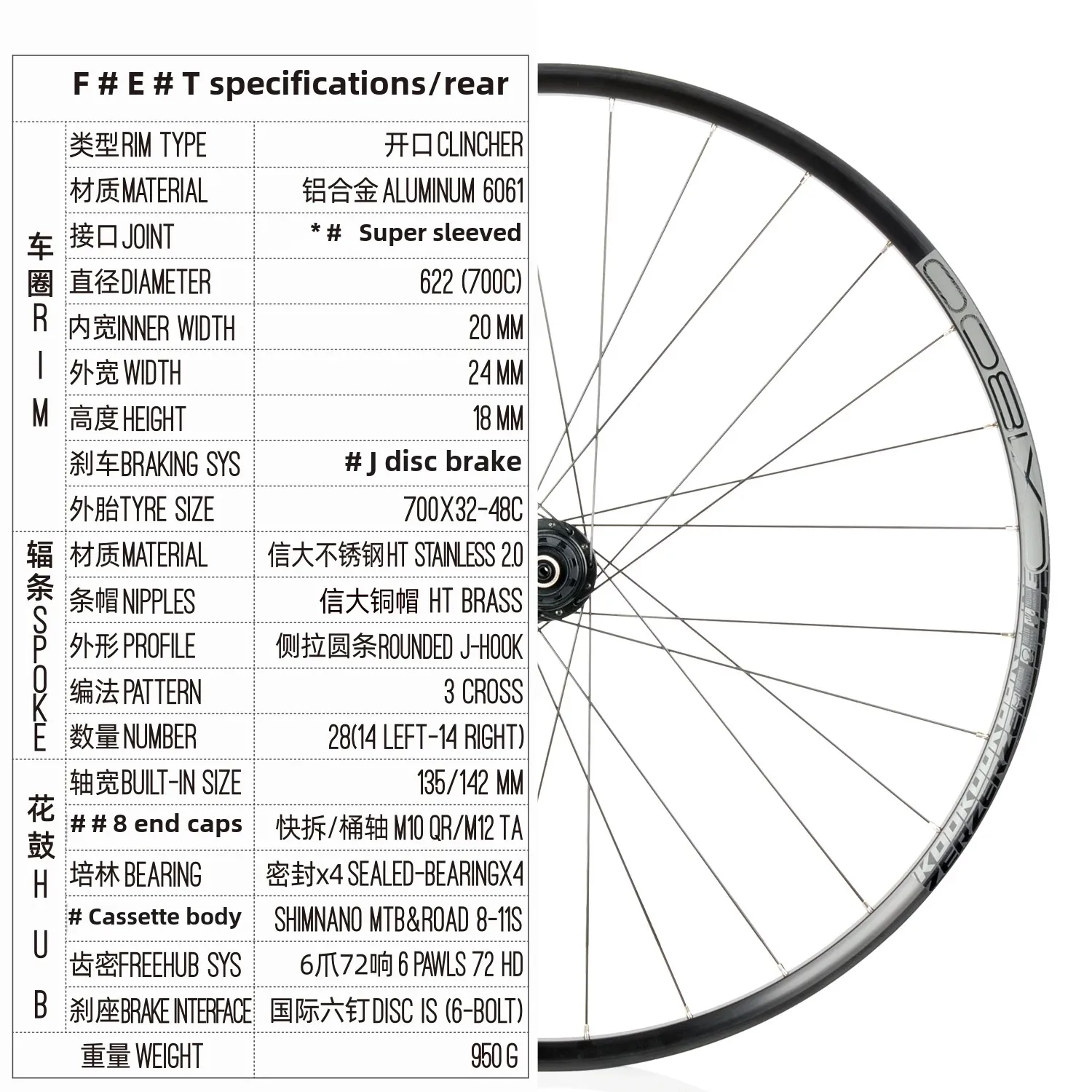 Bike Wheelset KOOZER CX1800 Gravel Road 700C Cyclocross Tubeless Ready Precision Hand-Built 72HD Engagement