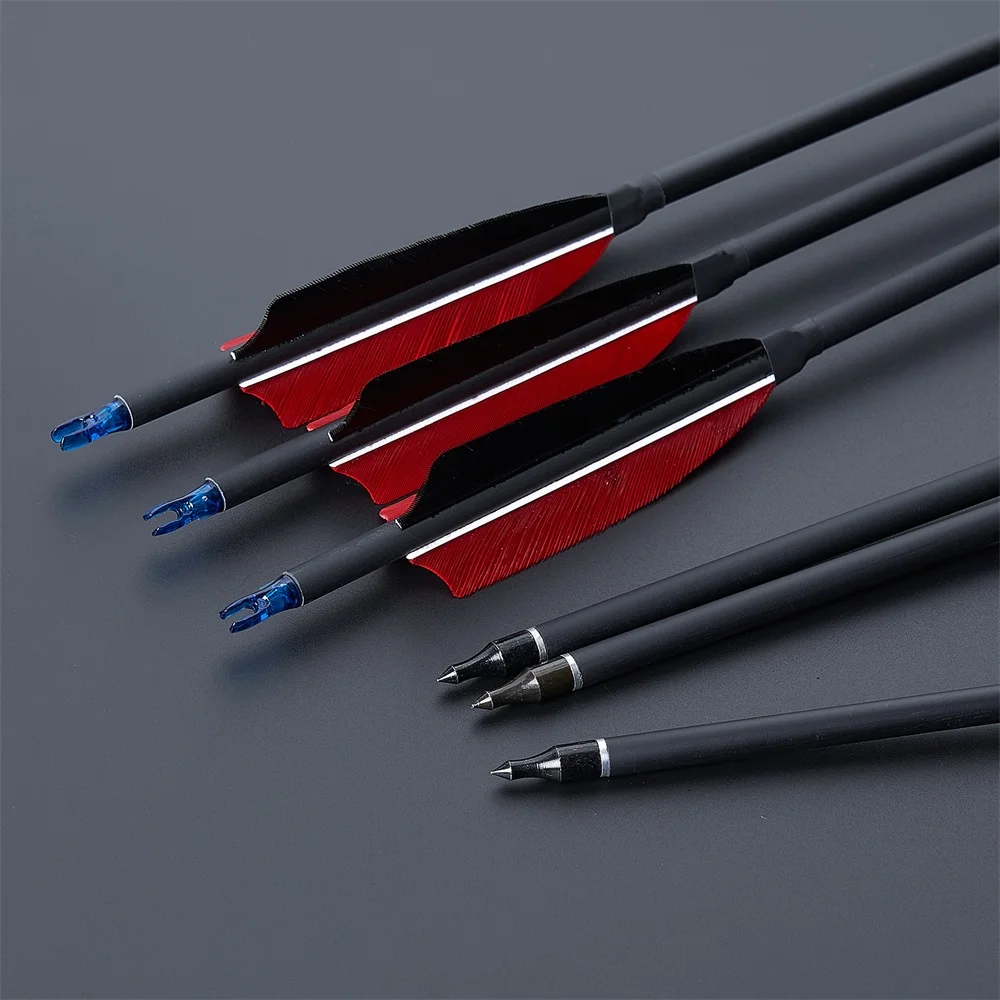 Archery Arrows 31.5inch Carbon with Natural Feather Spine 500 ID 6.2mm for Outdoor Archery Hunting
