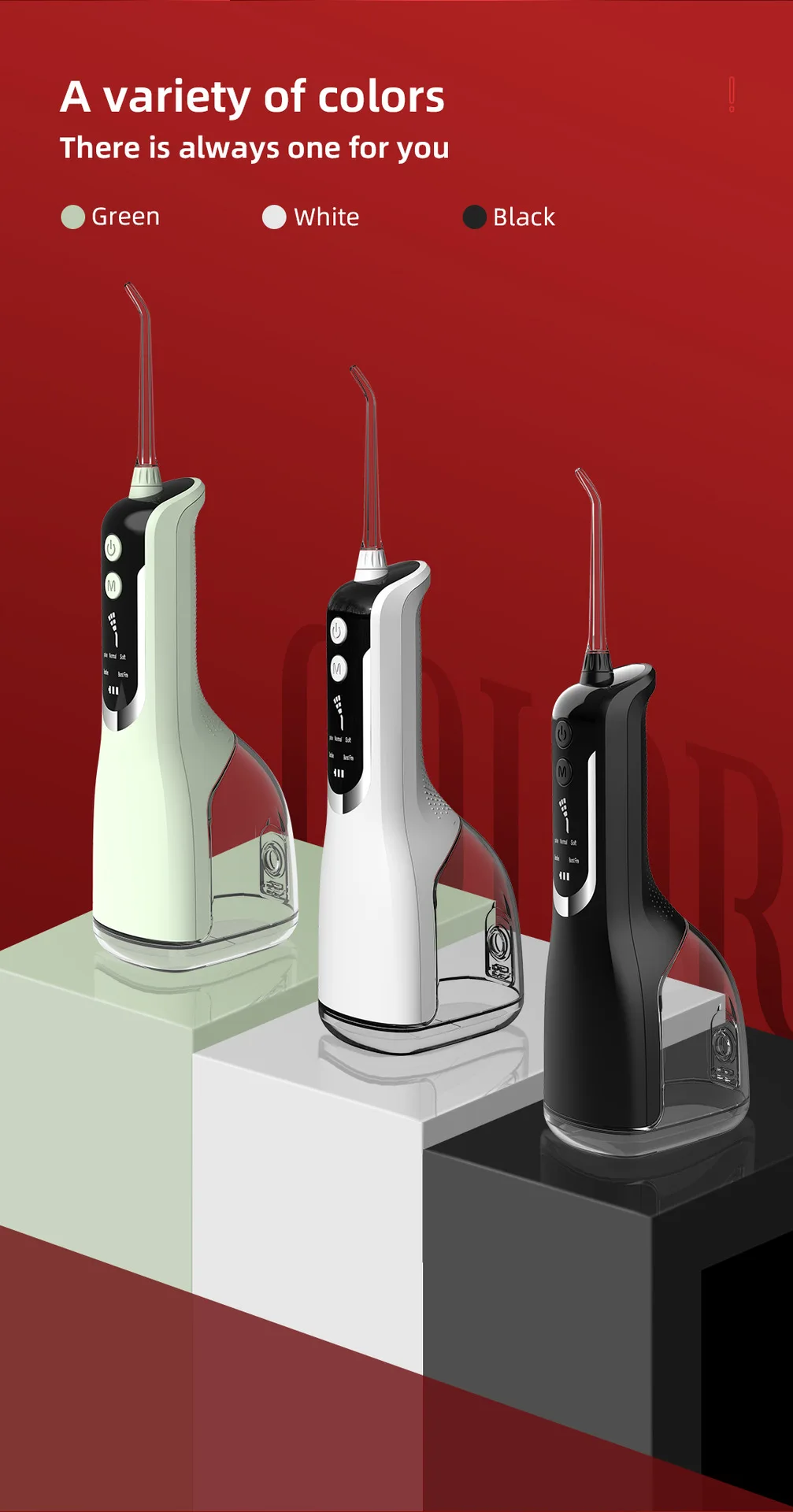 Description Picture 2 of itemPortable Oral Irrigator Water Flosser USB Rechargeable 5Mode Dental Water Jet IPX7Waterproof 330ML Teeth Cleaner for Home Travel