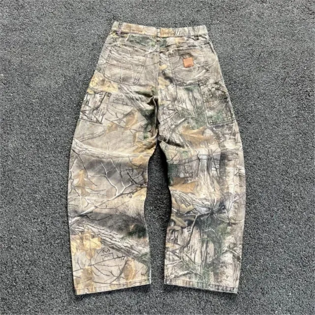 Men's Branch Camouflage Jeans American Style Old Washed Wide Leg Retro Loose Fashion Trend Street Straight Jeans Camo Pants Y2K 2