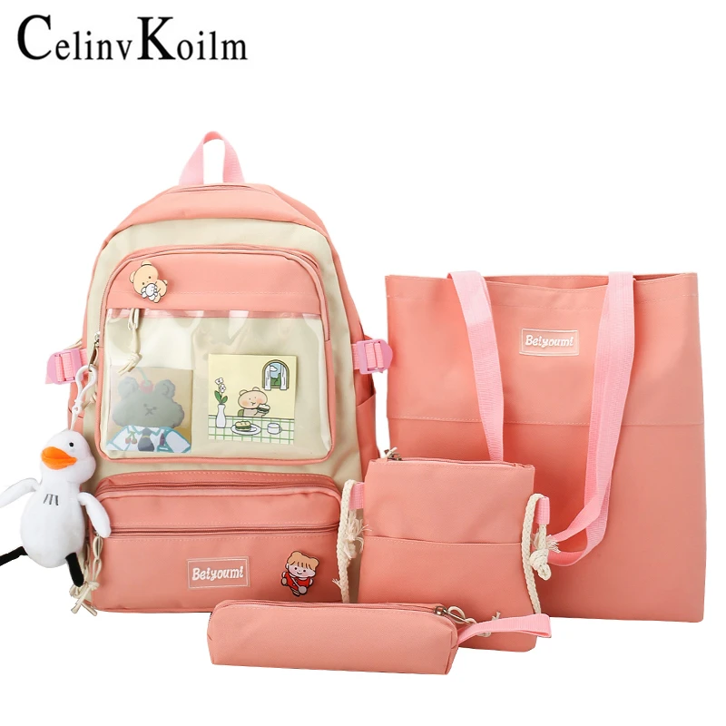 

Celinv Koilm Unisex Students 4 in 1 Large Capacity College Class Backpack Fashion Backpack Sets School Bags For Teenagers