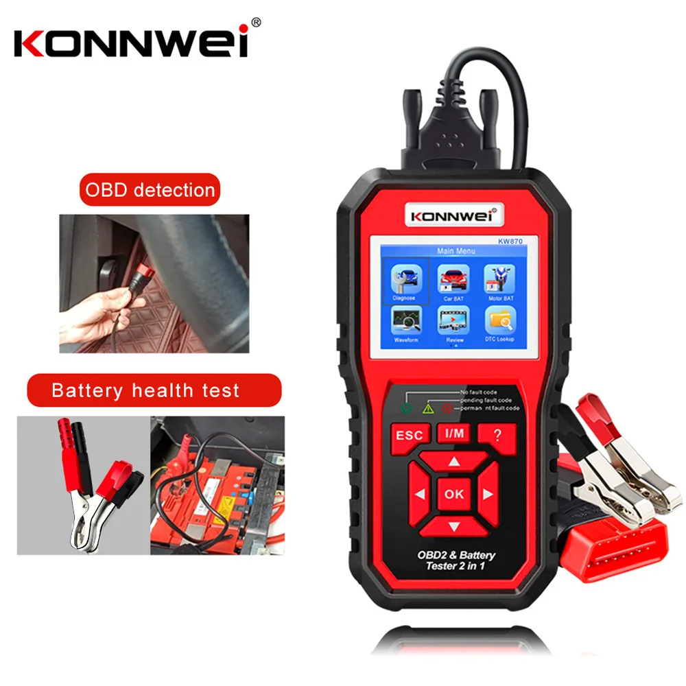 

KONNWEI OBDII Car Motorcycle Battery Tester Auto Diagnostic Code Scanner 6V 12V Car Battery Tester 2 in 1 Diagnostic Scan Tools