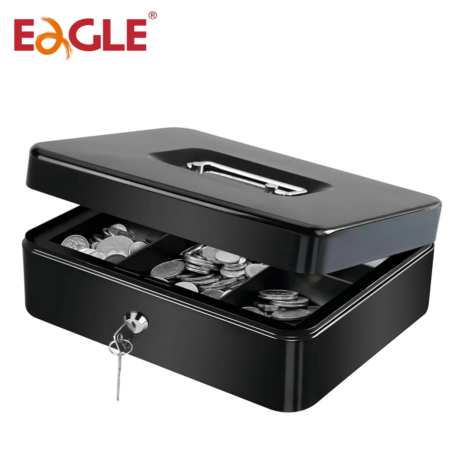Eagle Metal Cash Box Lock Coin Tray Storage Box Business Saving Money Cash Register