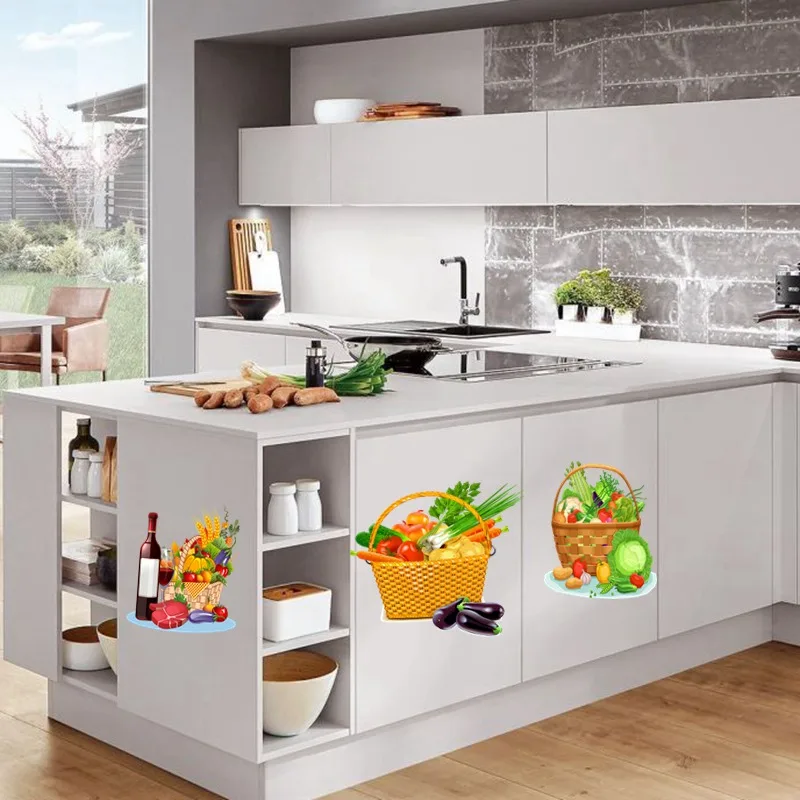 Tri koshki RC061 Fresh Vegetables Kitchen Sticker Decal Pvc Waterproof Kitchen Wall Decoration Cabinet Refrigerator Door Sticker kitchen wall sticker self adhesive stickers wall stickers