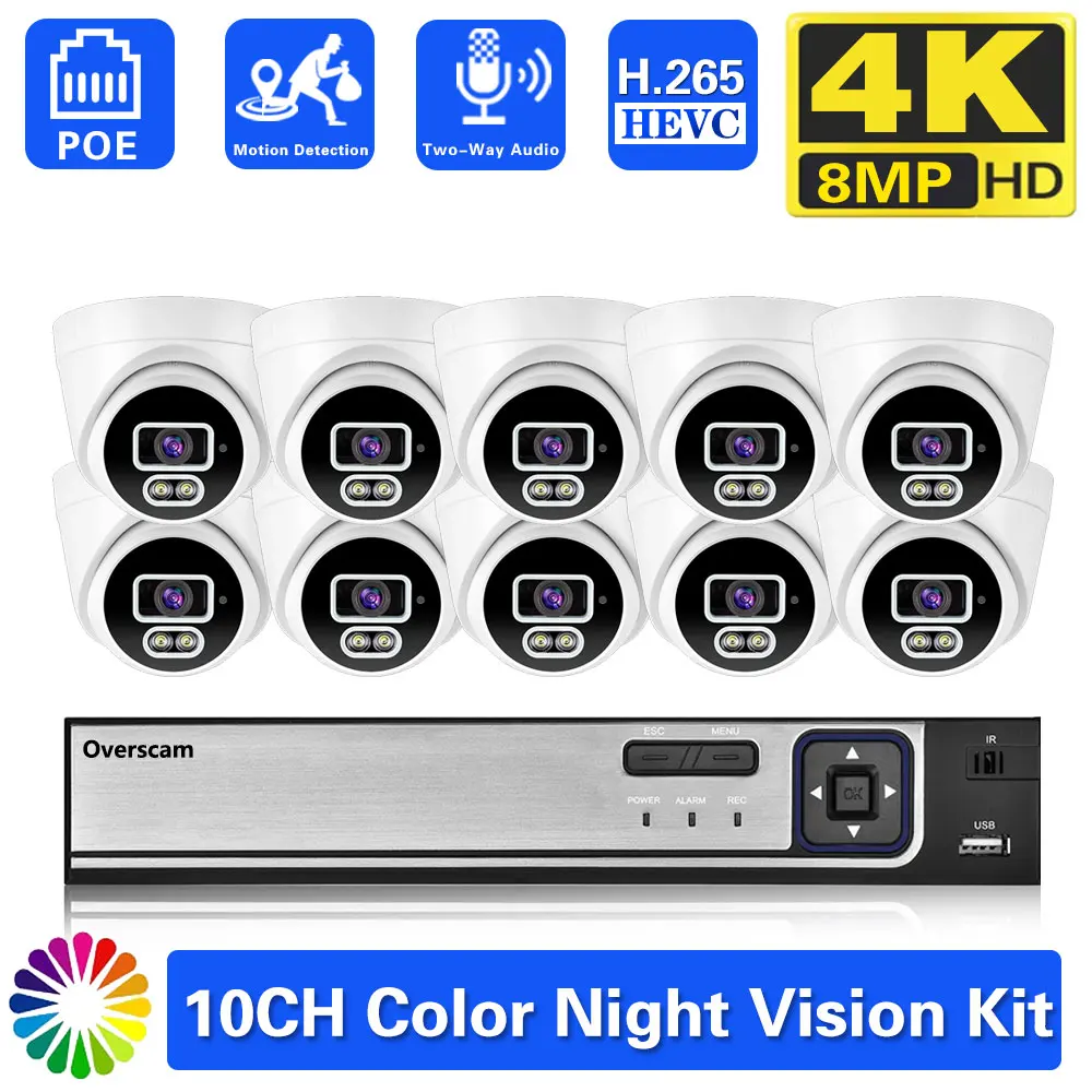 

4K PoE NVR Video Surveillance Cameras System 8CH Expand 10CH NVR Kit 2-Way Audio Out/Indoor 8MP 4K IP Camera CCTV Security Set