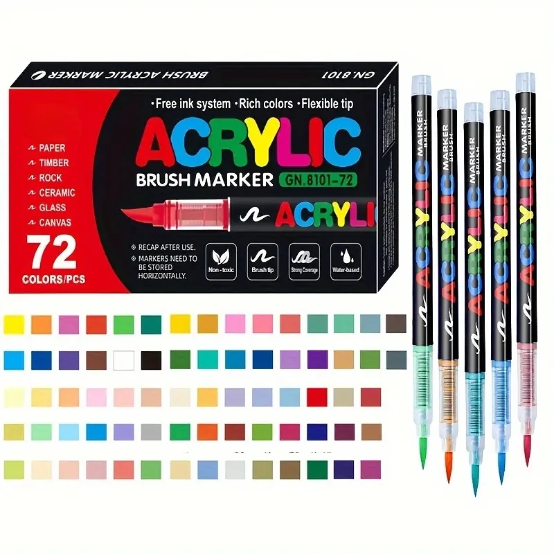 Vibrant Acrylic Paint Pens-Soft Brush Tips, Water-Based, Quick-Drying- Ideal for Canvas,Stone,Glass,DIY Crafts,Christmas Gift