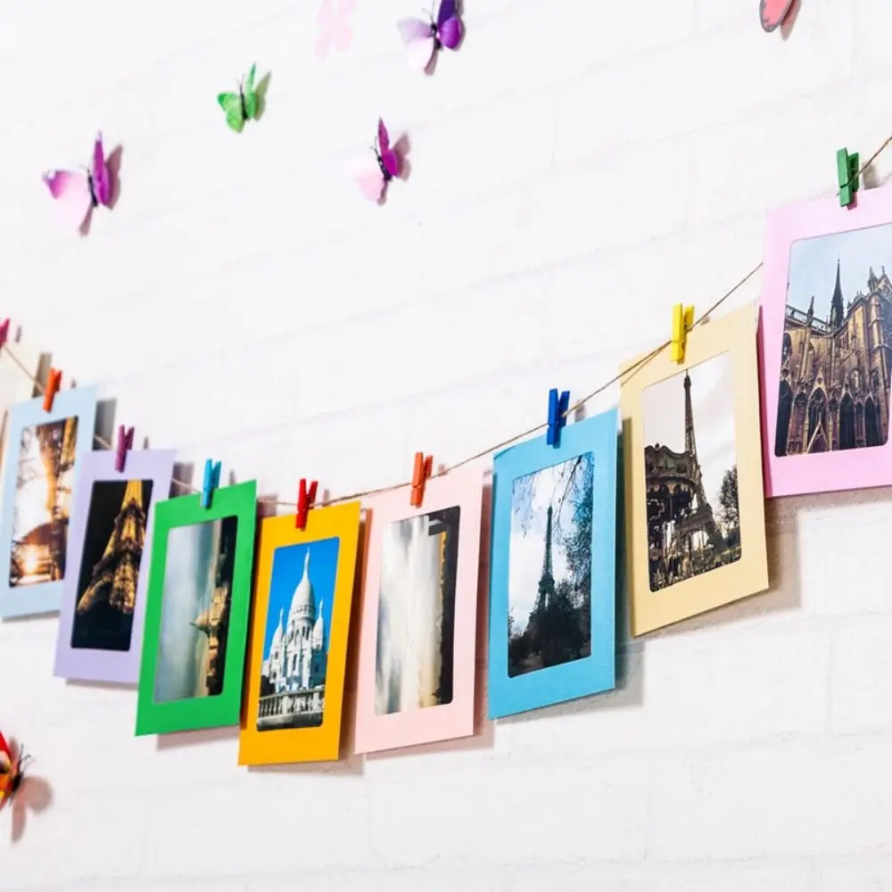 10Pcs DIY Craft Paper Photo Frame With Clips and Rope Wall Photo Frame Hanging Picture Album Home Decor Wedding Happy Birthday photo frame
