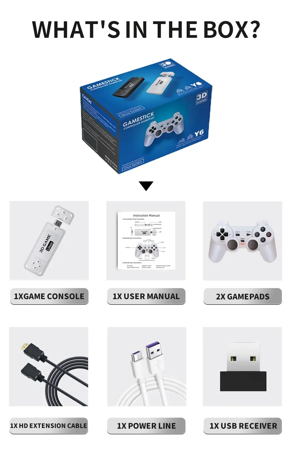 2.4G Wireless Game TV Stick Retro PS1 Family 4K HD Portable Video Game Console Support Multiplayer 10000 Games