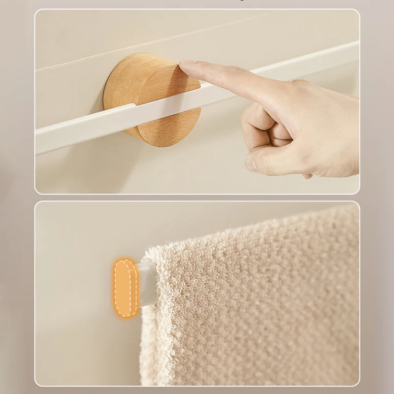White Movable Towel Holder Wood Bathroom Towel Hanger Waterproof Bar Rack Shelf Accessories Shelf Kitchen Storage Rack towel rack
