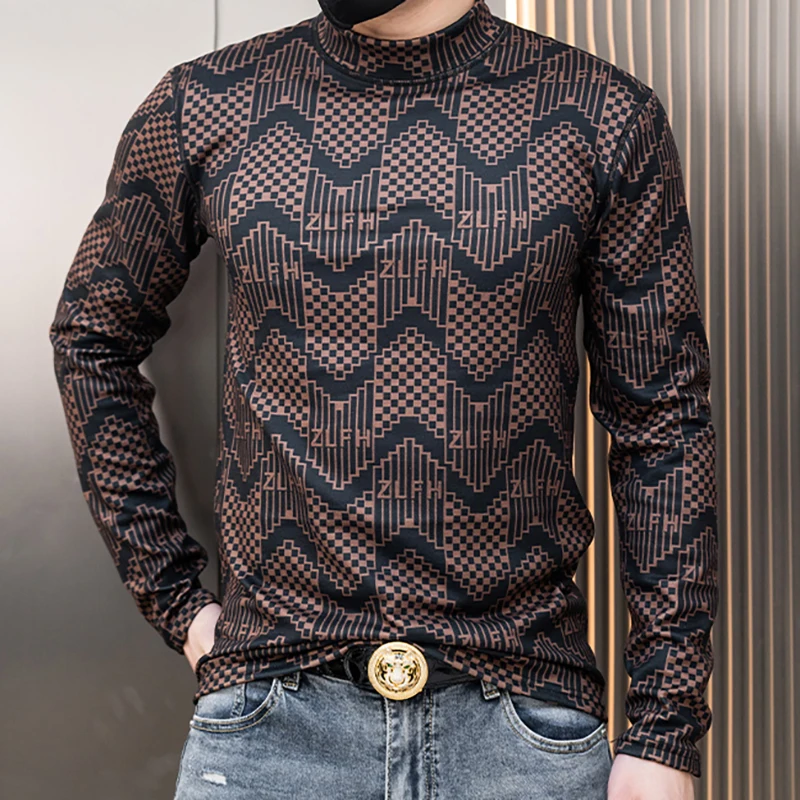 

New Men's Pullover Sweater Warm Undershirt Mock Neck Wool Cold Resistant Underwear T-shirt for Men