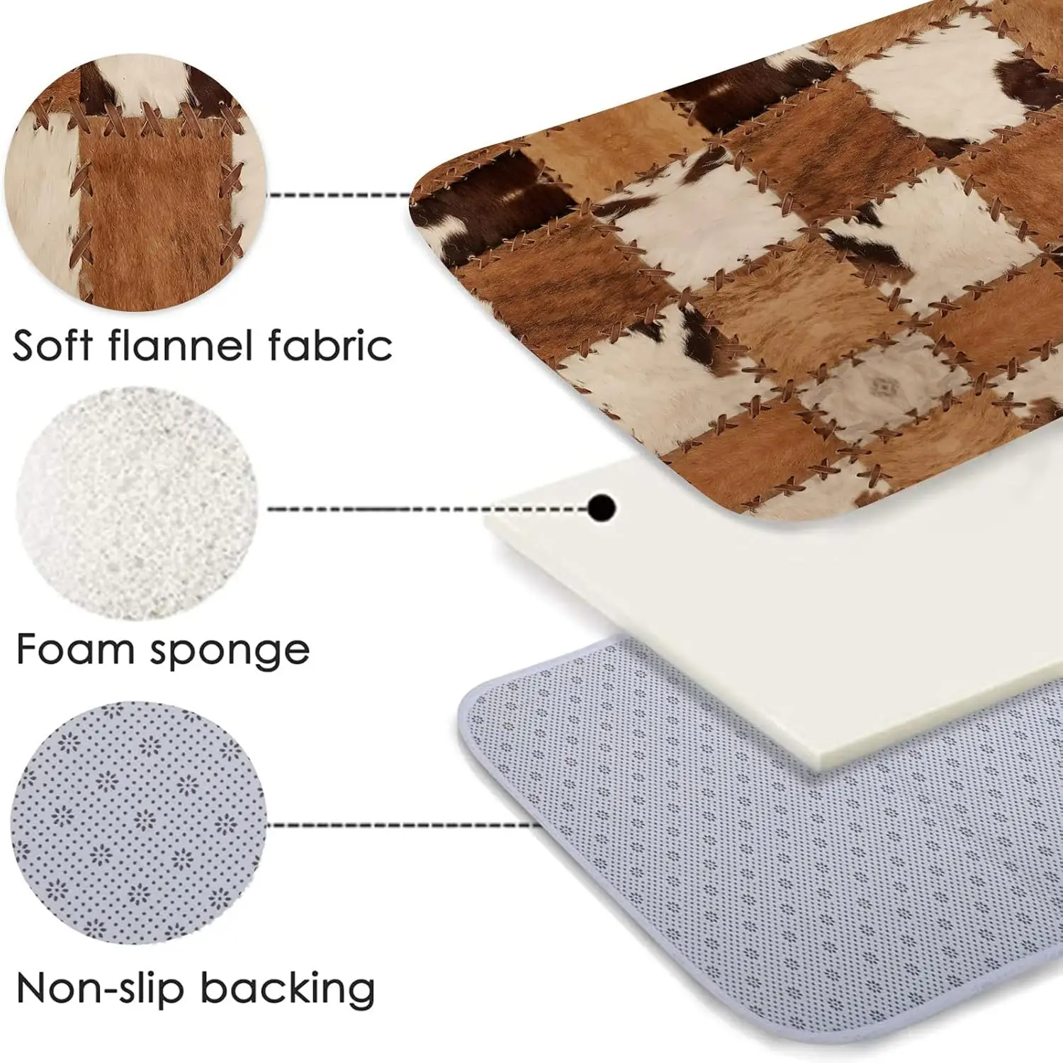 Western Patchwork Cow Fur Print Kitchen Mat Entrance Doormat Home Decor Bedroom Floor Mat Non-Slip Bath Foot Pad Home Decor 3
