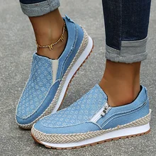 

Floral Loafers Ladies Low Cut Lazy Sneakers Retro Braided Edge Platform Shoes Zipper Fashion Women's Vulcanized Shoes Zapatillas