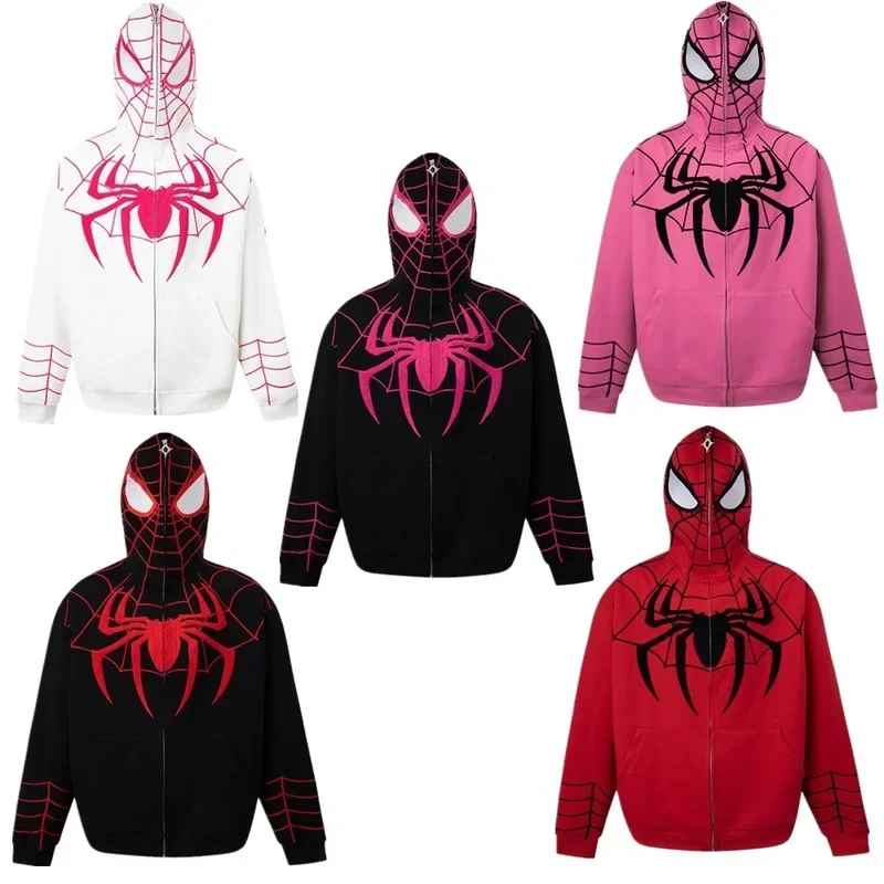 

Spider Web Graphic Men Hoodies Harajuku Hip Hop Full Zipper Jacket Coat Streetwear Women Gothic Punk Loose Pocket Sweatshirt