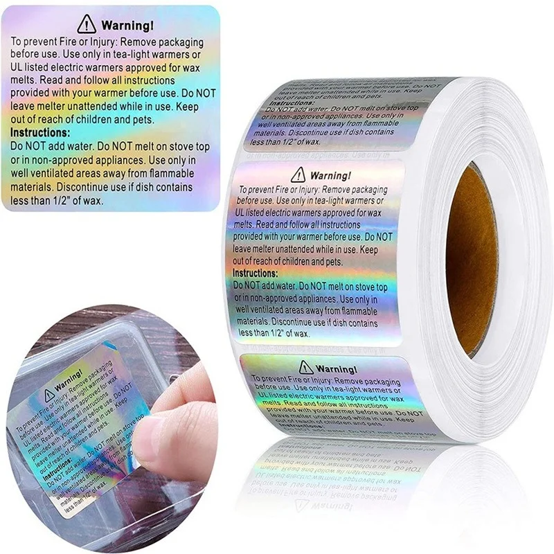 600 Pcs/roll warning candle sticker safety Labels 1.8 X 1.5 Inch laser Wax Melting Safety sticker Jar Container Labels white