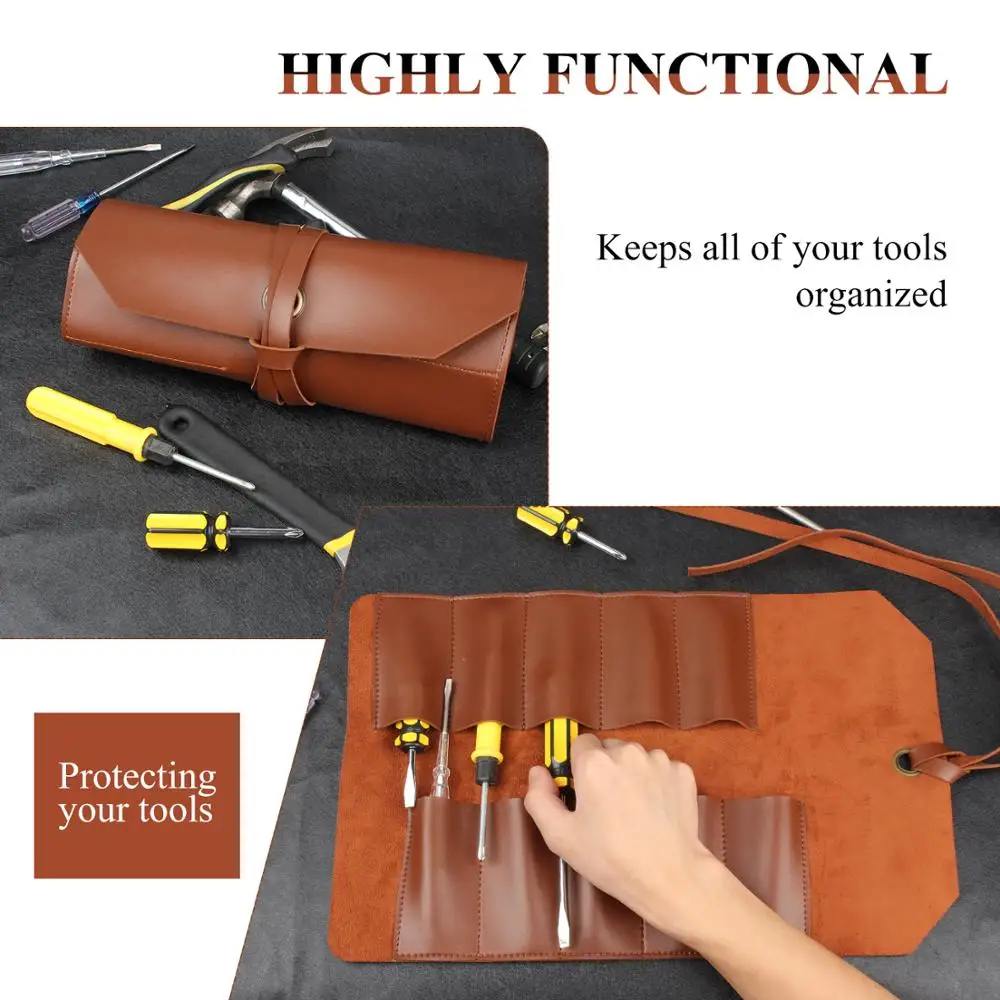 Leather Tool Bag Case Tool Roll Bag Pouch Case Organizer Holder Wrench Screwdriver Pliers Tool Pocket Storage Bag Case