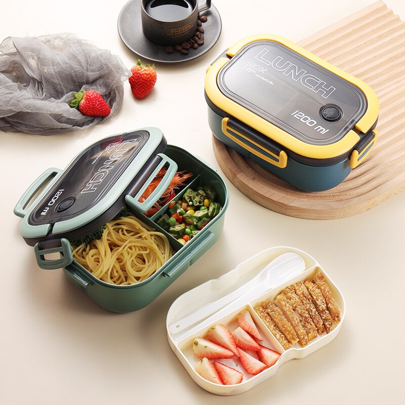  Single Double-layer Lunch Box Portable Compartment Fruit Food Box Microwave Lunch Box With Fork And Spoon Picnic Fresh Box 