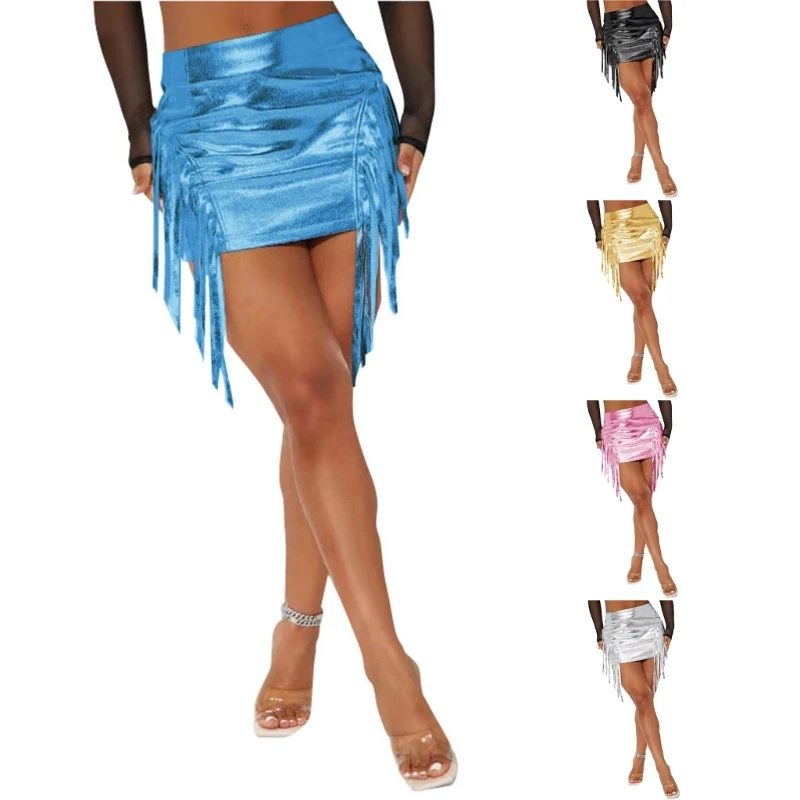 

M89E Trendy Women's Vintage Fringe High Waist Casual Bodycon Pencil Mini Short Skirt