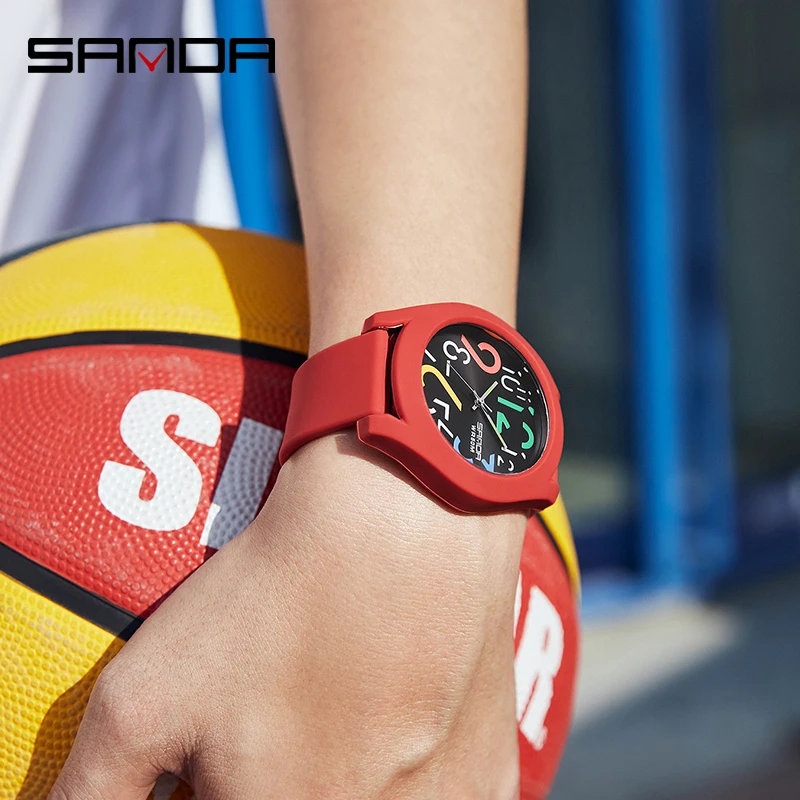 SANDA Quartz Men Watch Fashion Mens Luxury Personality Clock Waterproof Wear Resistant Red Silicone Strap Sports Watches Reloj