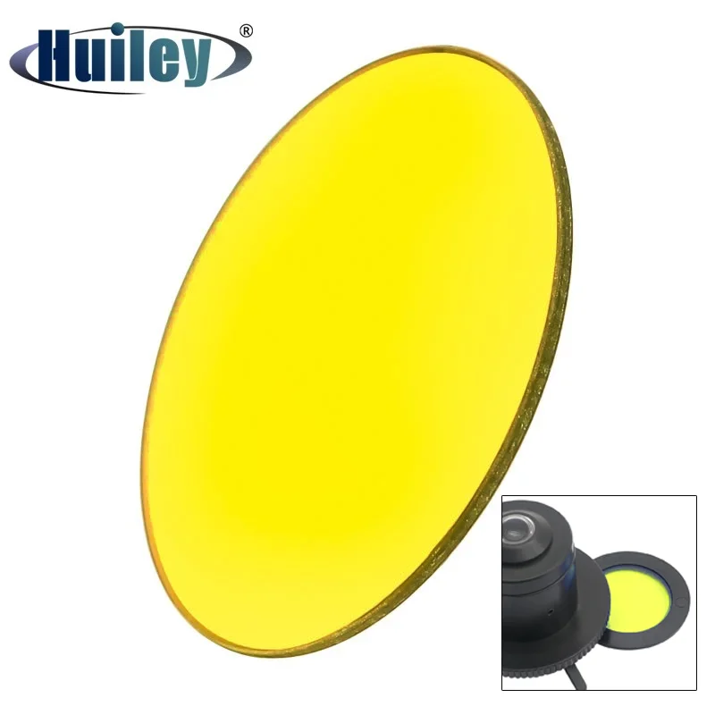 Filtro de color amarillo para microscopio biológico 32 35 42 45mm pieza de accesorios de microscopio de vidrio transparente