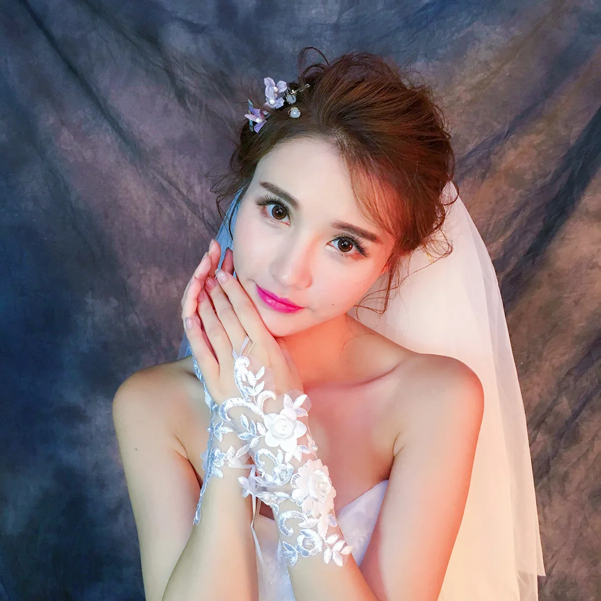 Lace Gloves Wedding Dress Gloves Wedding Sleeve Accessories Bridal Fingerless Lace Embroidery Pearls Finger Photo Decoration Flower Hand