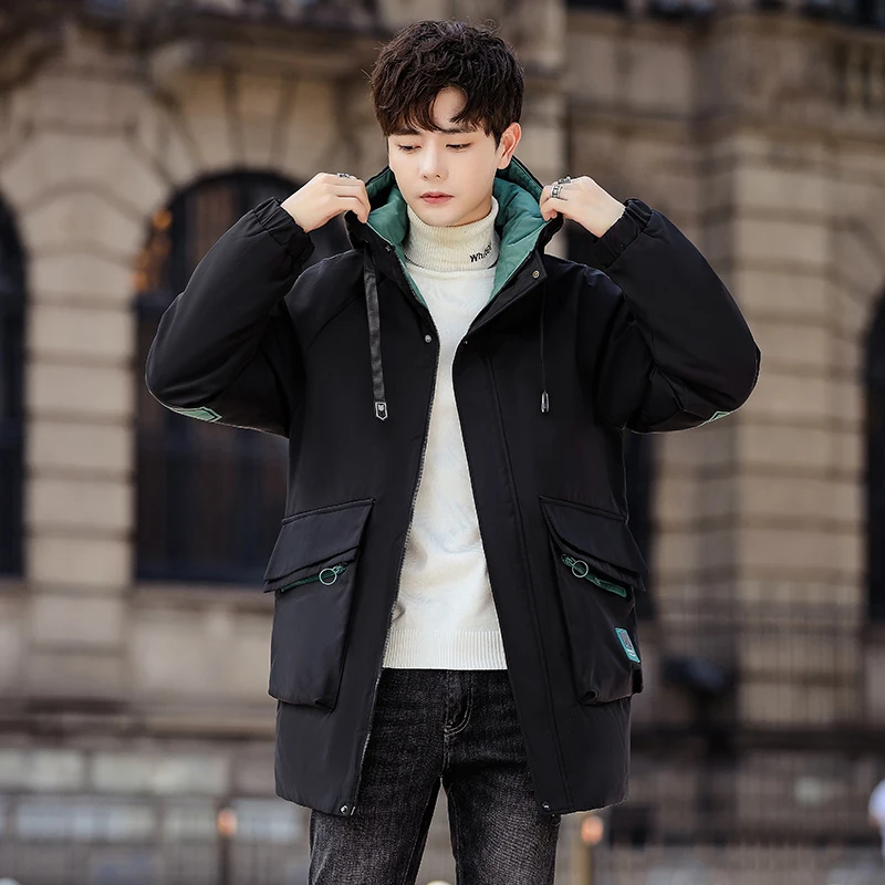 High Quality 2023 Autumn Winter Men's Mid Length Cotton-Padded Jackets Streetwear Thick Long Down Coat Plus Size 4XL Warm Parkas