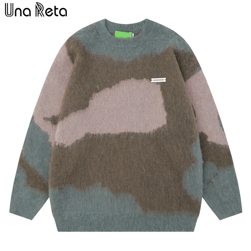 

Una Reta Fleecing Sweater Men Pullovers Autumn Winter New Harajuku Casual Hip Hop Knitwears Tops Vintage Unisex Sweaters