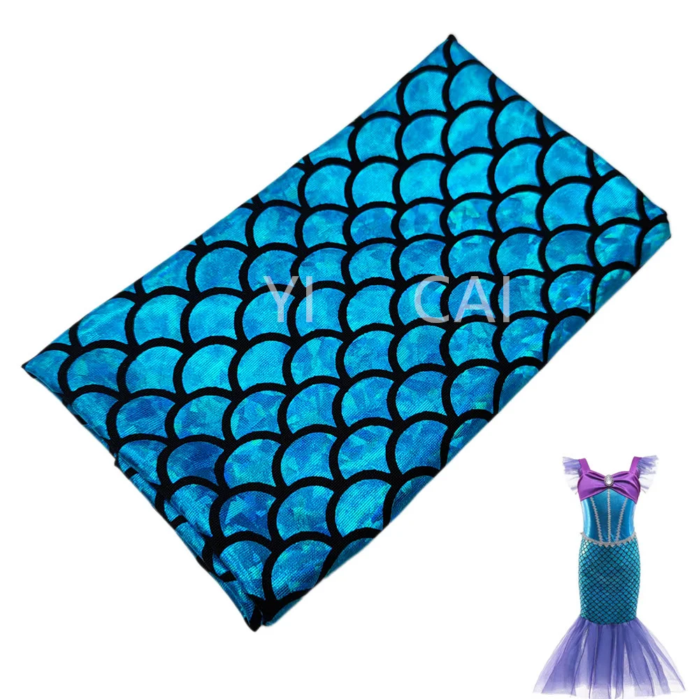 

Fashion Iridescent Mermaid Scales Fabric 4 Way Stretch Spandex Green 58" Wide 91x150cm Sold by The Yard (Blue)