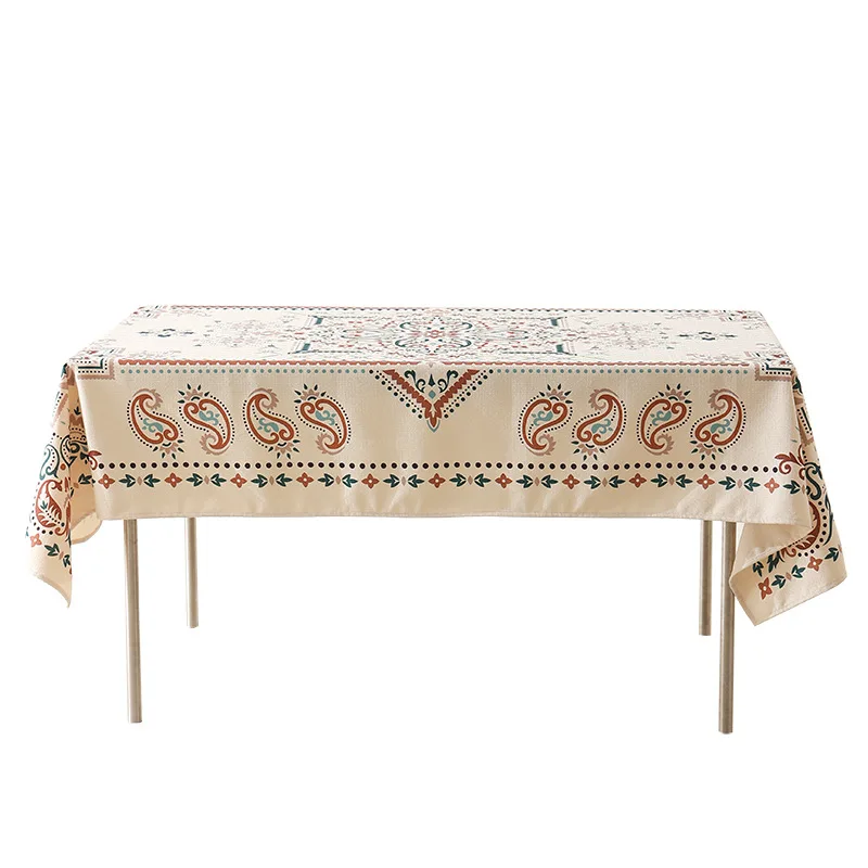 

Rectangular imitation hemp rolled edge tablecloth wholesale American vintage print dining table coffee table cover towel