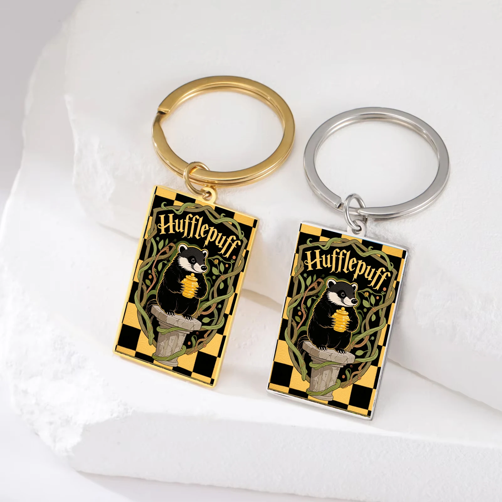 Cute Honey Badger Keychain Hufflepuff Custom Text Personalized Keyring ...