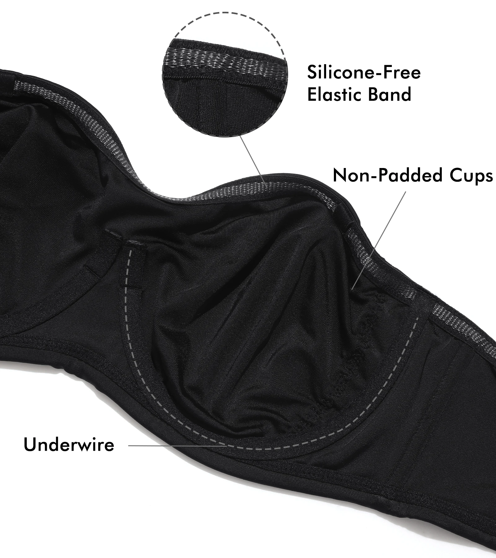 Women's Strapless Bra Bandeau Underwire Minimizer for Big Busted Plus Size Support Silicone-Free D DD E F G H