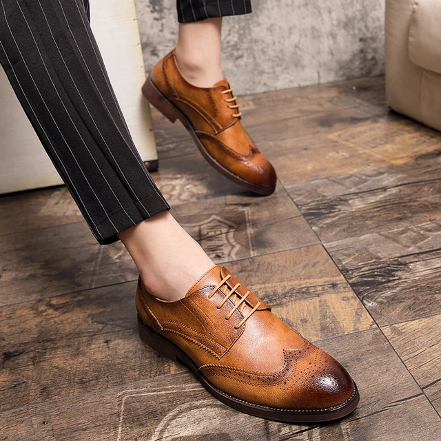 Zapatos Oxford de cuero para hombre, calzado vestir cordones, estilo británico, 38 a 47 _ - Mobile