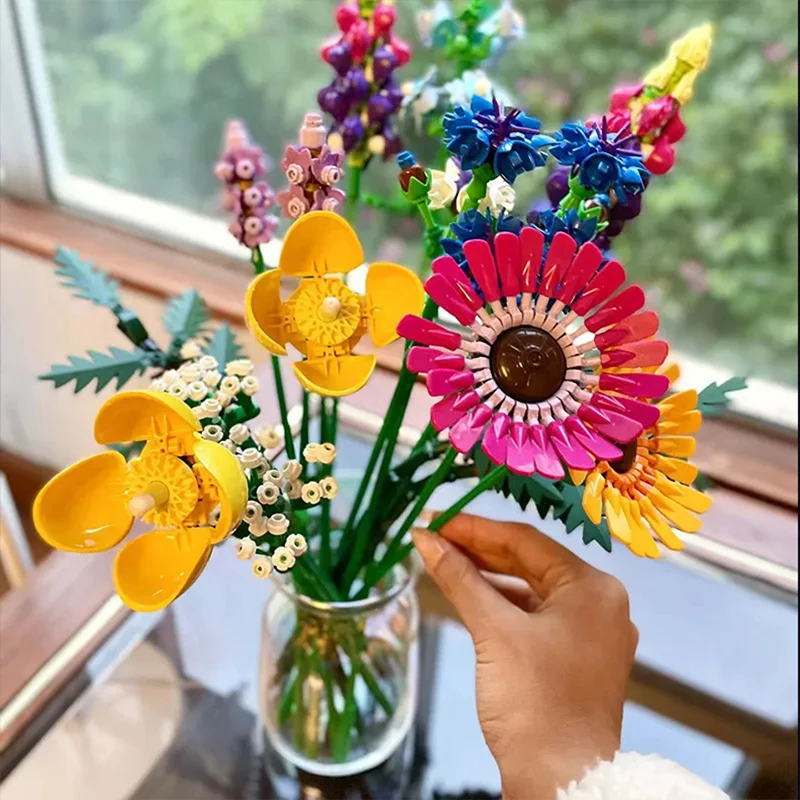 939pcs Wildflower Bouquet Home Decoration Accessories Building Blocks Creative Plant Series Giving Girlfriends Gifts 10313 2