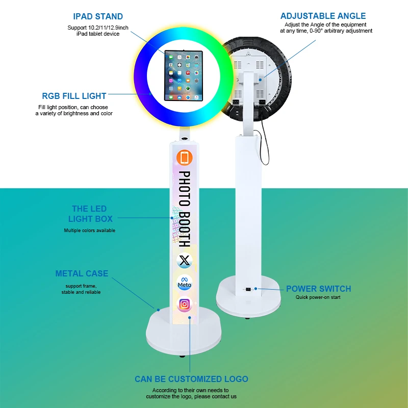 Customized Logo Ring Light Ipad Selfie Photo Booth Stand Case Metal