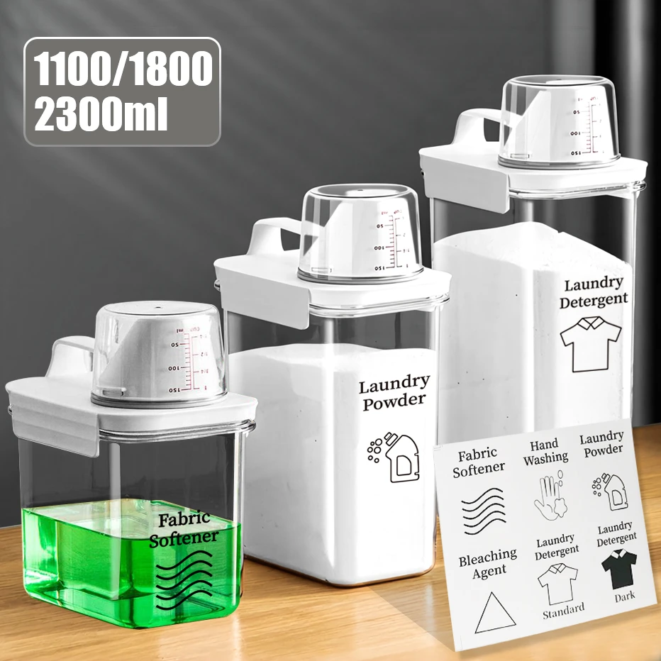 Airtight ผงซักฟอก Dispenser LeakProof Empty ถังสำหรับแป้งนุ่ม Bleach