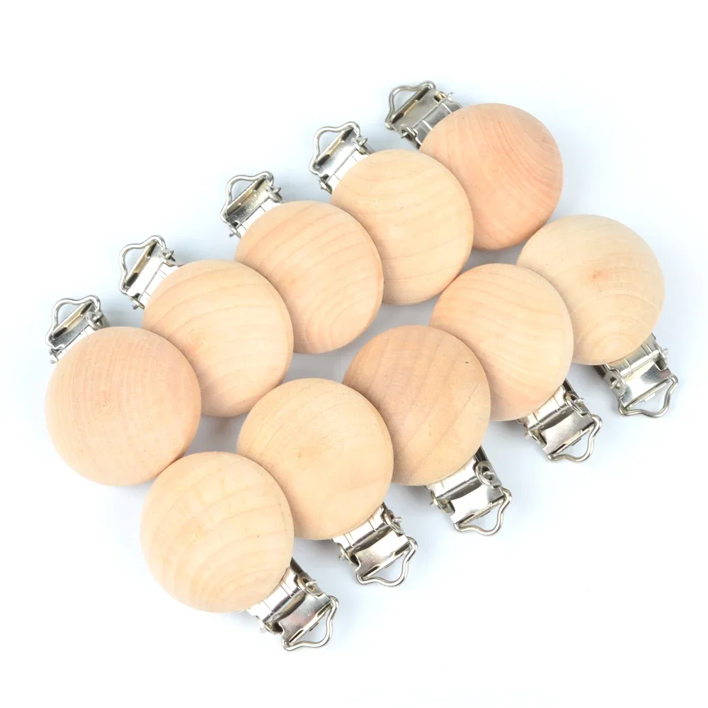 Natural Beech Wooden Pacifier Clips Dummy Holder Chain Wood Nipple Clip for Baby Teether Chew Toys Nursing Accessories 5/10Pcs