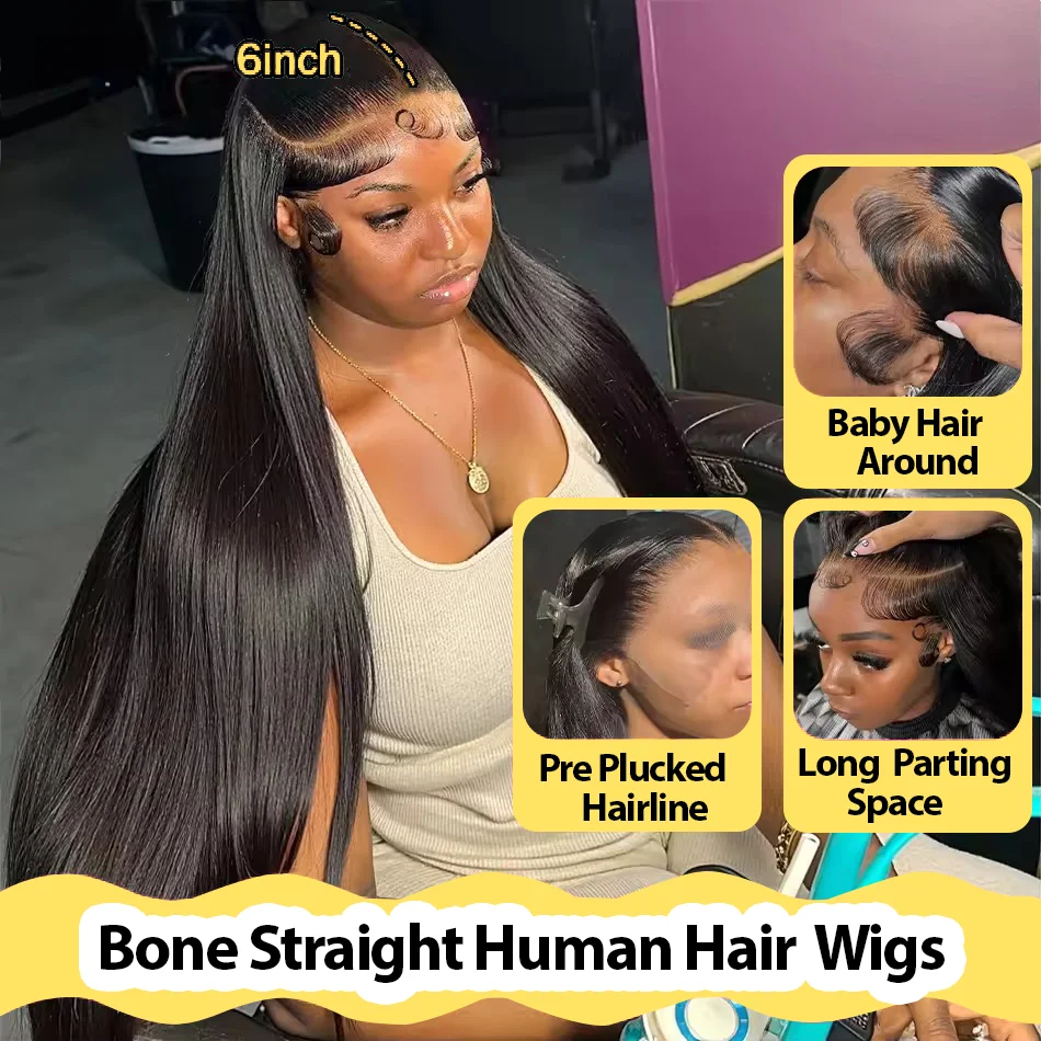 Density 30 40 Inch 13x6 13x4 HD Lace Front Human Hair Wigs Brazilian Straight HD Lace Frontal Wig 13x6 Raw Hair Wig For Women