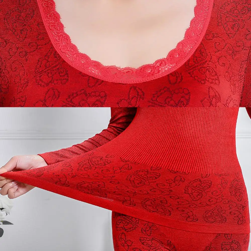 Thermal Underwear Sets Women 2Pcs Winter O Neck Top Long Pants