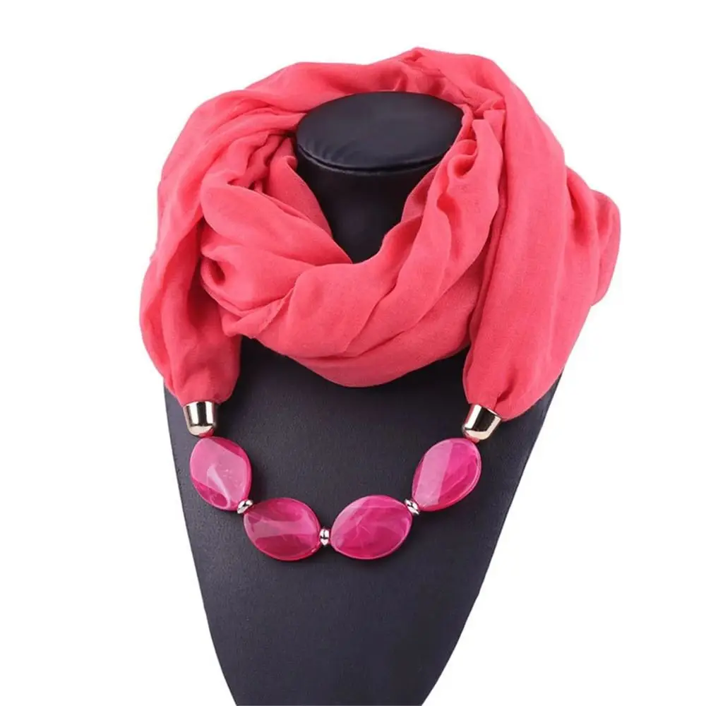 S82b4e172586043f395eb72a2cf4582a6F 1Pcs Ethnic Women Scarf Resin Pendant Beaded Necklace Scarf Cotton Linen Head Scarves Costume Bead Decoration Accessories Mallzona