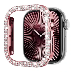 Bling Diamond Rhinestone Apple Watch Cover - Sparkling Protective PC Bumper Case for 42mm Series 10 11 (Pink)