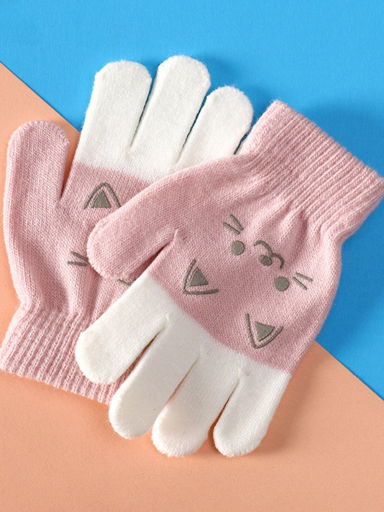 1Pair Cartoon Bear Bunny Pattern Winter Warm Gloves for Kids 3-7T Outdoor Playing Boys Girls