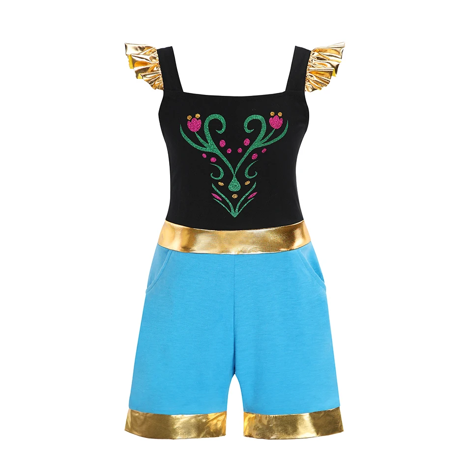 thumbnail image 4 of Mono de princesa con temática de Disney para niñas, ropa de manga voladora, una pieza, corta, sirena, Moana, Mirabel, Anna, Verano, 4 of 5