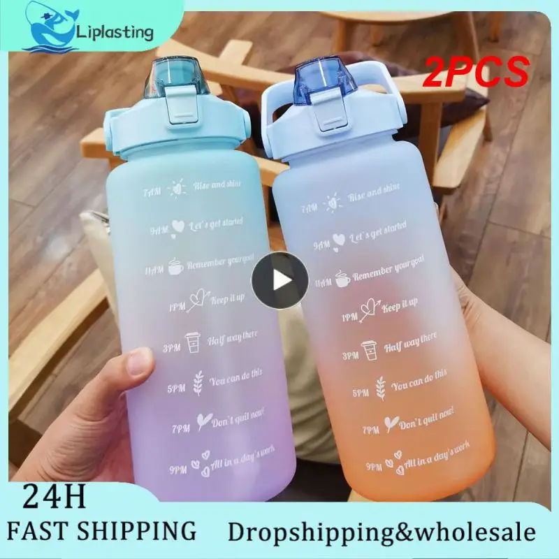 

2 шт. бутылка для воды с соломинкой, портативный дорожный фотографический велосипедный кружка, летний кувшин для холодной воды с маркером времени, многоразовый