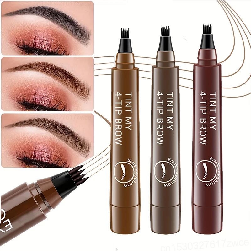 Lápiz de cejas de 4 puntos Para Mujer, prueba de agua líquido a lápiz de cejas, maquillaje de larga duración, microhoja cosmética